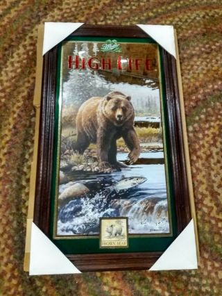 Nos Never Hung 1997 Miller High Life Beer Mirror Sign Brown Bear