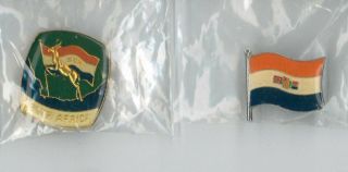 2 South Africa Flag Brooch Pins - Old Flag - Springbok - Badge