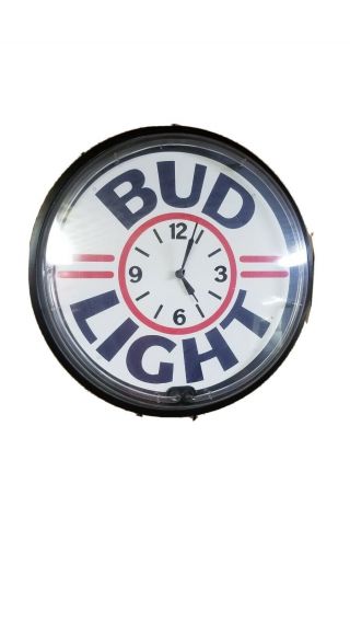 Vintage Bud Light Beer Clock Sign Red Neon Bright Fantastic Color 20 " Dia.