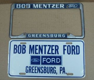 Set/2 Vtg Pennsylvania Pa License Plate & Frame Bob Mentzer Ford Greensburg Pa