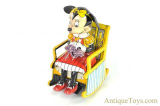 Linemar Marx Tin Litho Windup J - 1848 Knitting “mechanical Minnie Mouse” Disney
