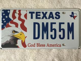 Texas God Bless America Flat Optional License Plate Dm55m,  Expired 3,  Years