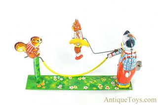 Tps Toplay,  Ltd.  Tin Litho Windup “mechanical Skip Rope Animals” Japanese Toy