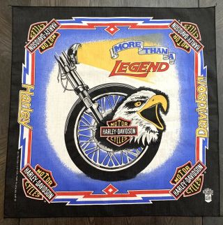 Vintage Harley Davidson Bandana Handkerchief Wheel W/ Eagle More Than A Legend