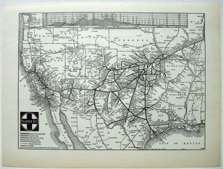 Santa Fe Railway - 1941 System Map By Poole Bros.  Vintage