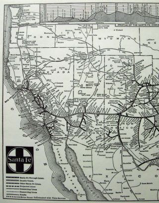 Santa Fe Railway - 1941 System Map by Poole Bros.  Vintage 2