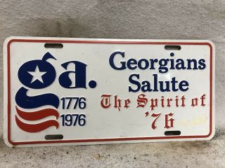 Vintage 1976 Georgia Salute Spirit Of Bicentennial License Plate