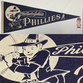 Rare Vintage Philadelphia Phillies 12x29.  5 Vintage Pennant Mlb Baseball Flag