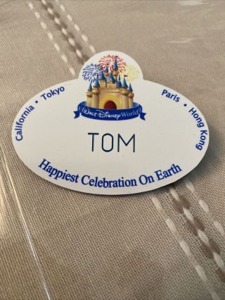 Disney Wdw Cast Member Name Tag Badge Pin Happiest Celebration On Earth Tom 1