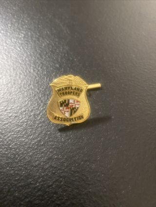 Md Maryland State Police Trooper Association Mini Badge Pin Tie Tac Gold Tone