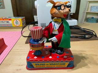 Yonezawa Toy Tin The Mr.  Fox The Magician Blowing Bubbles Japan See Video
