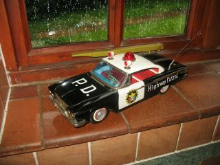 Rare Early Ichiko Plymouth Police Car Tinplate 1961 Belvedere Fury Big Tin Toy