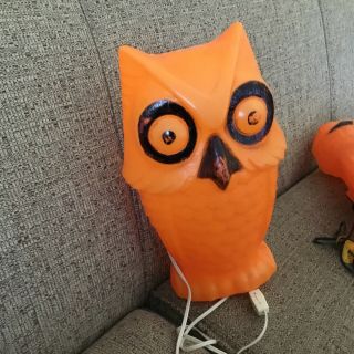 Vintage Rare Halloween Owl Blow Mold With Light 14” Tall Orange & Black