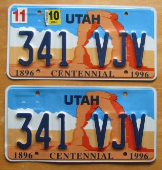 Utah 2010 Centennial Arch Graphic License Plate Pair - Quality 341 Vjv