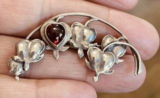 Vintage Sterling Silver Garnet Bleeding Hearts Pin Brooch Signed Gfm Great Falls