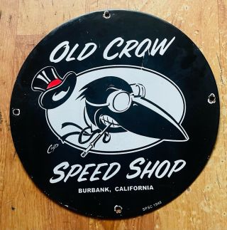 Spsc 1948 Enamel Plate Old Crow Speed Shop Vintage Porcelain Adver Sign