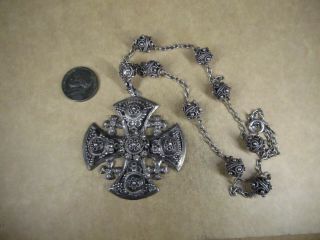 Awesome Vtg Sterling Silver Jerusalem Cross Pendant Necklace,  19 ",  62.  1g