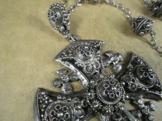Awesome Vtg Sterling Silver Jerusalem Cross Pendant Necklace,  19 