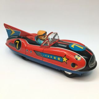50s / 60s Friction Tin 7 Race Car Seven Star By Modern Toys In Japan 13 " Long