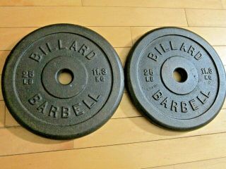 (2) Vintage Billard Barbell 25 Lb Each - 1 " Standard Cast Iron Weight Plates
