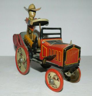 Rare Vintage Louis Marx Tin Wind Up Rodeo Whoopee Car