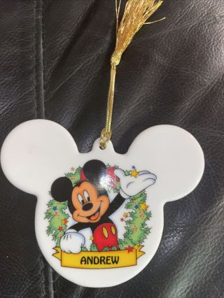 Vintage 2002 Walt Disney World Mickey Mouse Ceramic Christmas Ornament Andrew