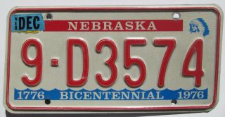 Nebraska 1976 Buffalo County Bicentennial License Plate 9 - D3574
