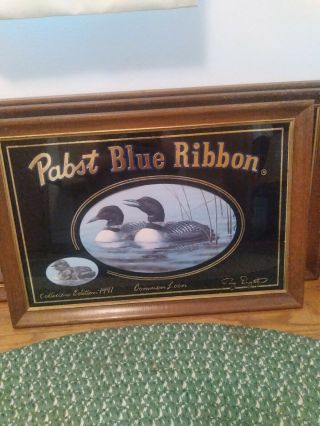 Vintage 1991 Pabst Blue Ribbon Beer Common Loon Advertising Mirror Sign Picture