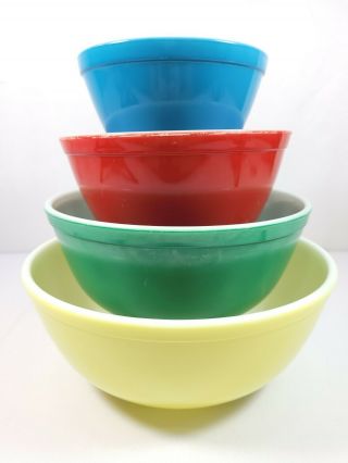 Vintage Pyrex Nesting Mixing Primary Colors Bowls - Set Of 4,  401,  402,  403,  404