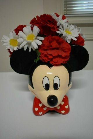 Mickey Mouse Flower Vase By Teleflora - Vguc - Mm Head & Bowtie - Circa 2000