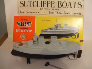 1978 Vintage Tinplate Clockwork Sutcliffe Battleship Valiant.