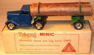 Tri - Ang Minic Clockwork No 74m Articulated Log Lorry Boxed