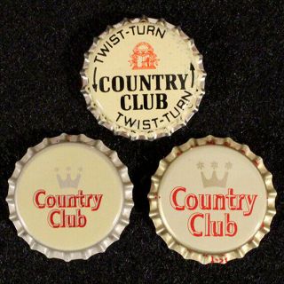 3 Country Club Plastic Lined Beer Bottle Cap Mk Goetz St.  Joseph,  Missouri Crown