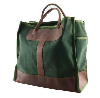 Vintage Orvis Green Canvas And Leather Open Top Tote Bag With Pockets