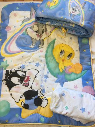 Vintage Baby Looney Tunes Crib Comforter Bumper Sheet Set Tweety Bugs Sylvester