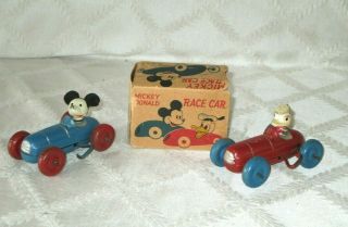 Vintage Walt Disney - Mickey Mouse & Donald Duck Racer - Wind - Up Cars W Box - Wdpjapan