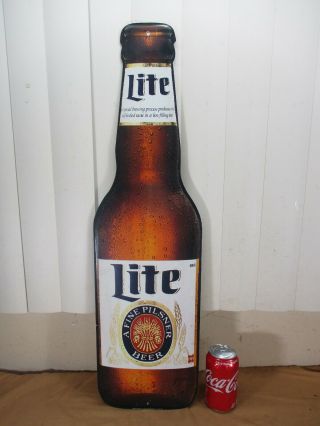 Official Vintage Miller Lite Beer Bottle Metal Bar Display Sign 30 " Tall