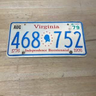 Vintage Virginia State License Plate 1976 Authentic Garage Shop Bicentennial