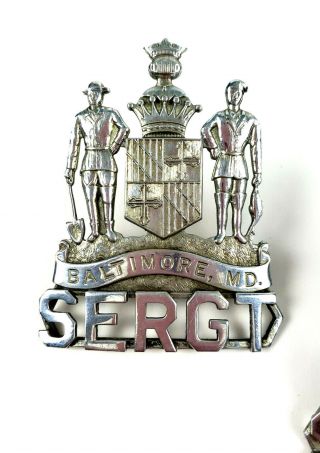VTG Baltimore MD ARMCO Steel Special Police Sergeant SERGT Screw Back Hat Badge 2