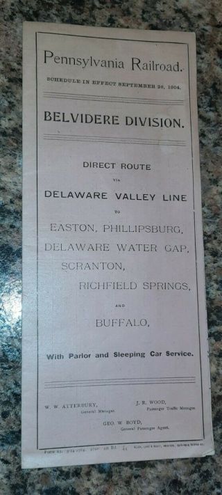 Orig 1904 Pennsylvania Railroad Pa Rr Timetable Belvidere Division Del Val Line