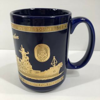 Pearl Harbor Uss Missouri Coffee Mug Cup Bb63 Battleship Mighty Mo Blue Gold