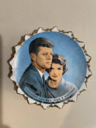 Vintage President & Mrs.  John F Kennedy Decorative 4” Gold Edge Plate