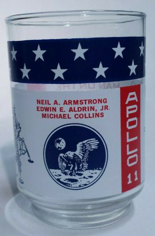 Apollo 11 Man On The Moon Glass July 20 1969 Armstrong Aldrin Collins Vintage