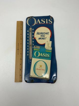 Vintage Oasis Cigarettes Tobacco Advertising Embossed Metal Thermometer