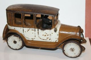Seldom Seen Vintage Arcade Brown And White Cast Iron Taxi Cab