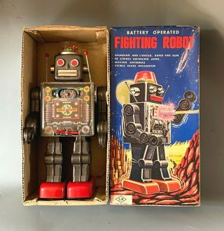 Vintage Battery Operated Fighting Robot Horikawa Sh Japan Boxed