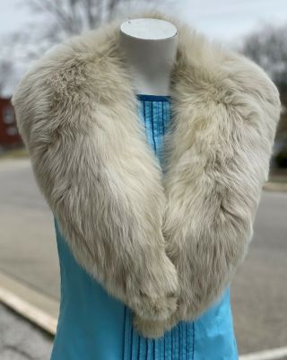 Vintage 40 " Natural Handmade Silver Fox Fur Mod Gogo 1950s Shrug Stole