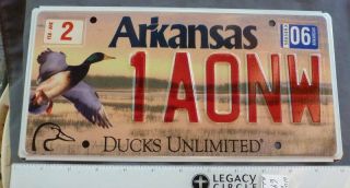 Arkansas License Plate - 2006 Ducks Unlimited - 1aonw - - Obsolete