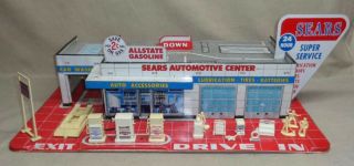 Vintage Sears Automotive Center Tin Litho All State Gas Station Playset