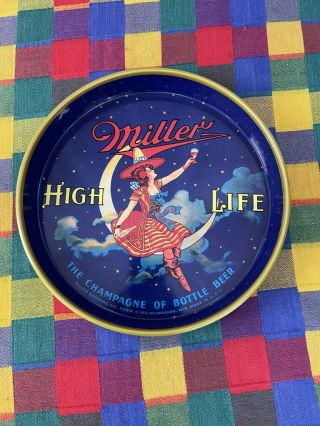 Vintage Vg 12 " Miller High Life Girl On Moon Beer Drink Serving Metal Tray